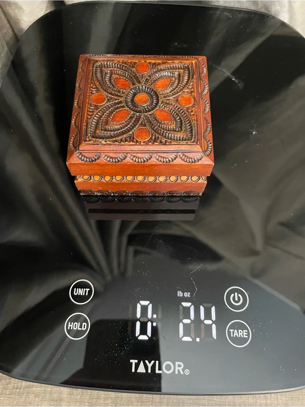 Vintage Hand Carved Polish Wooden Trinket Box - Floral Pyrography & Brass Accent